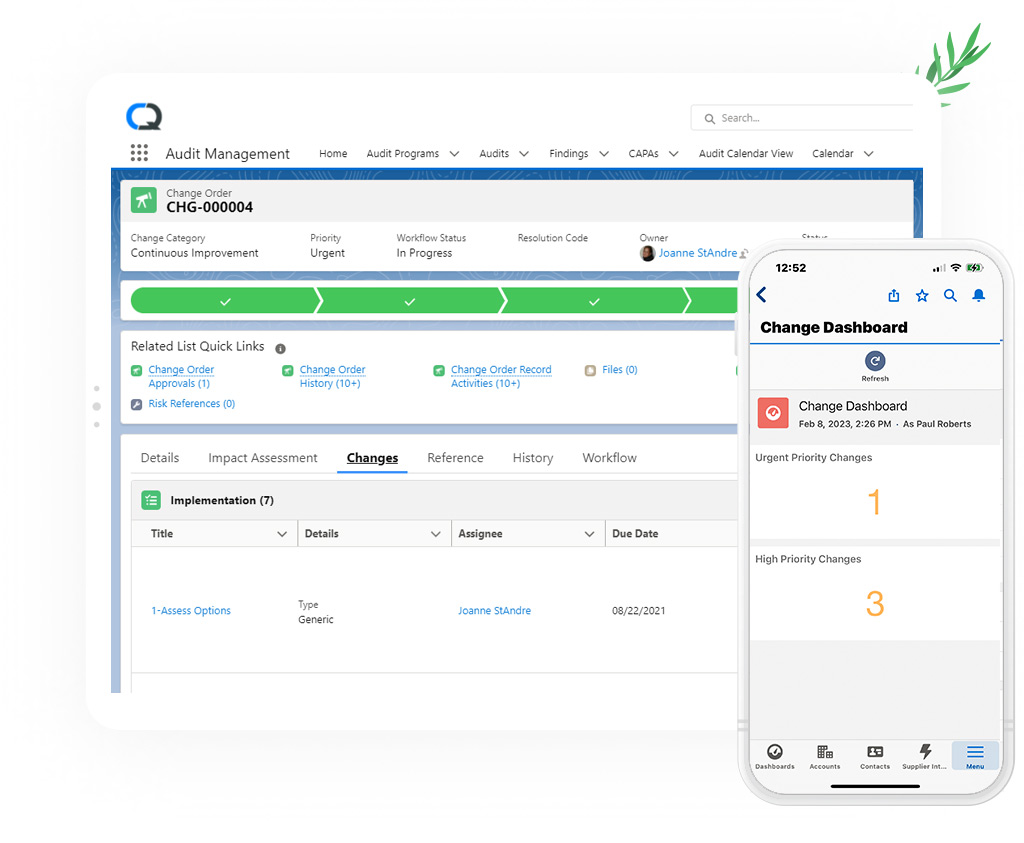 Dashboard für das Änderungsmanagement